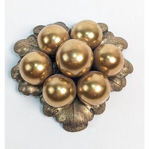 Vintage Dress Scarf Clip Faux Pearl Grape Cluster on Gold Tone Metal  2" Chunky